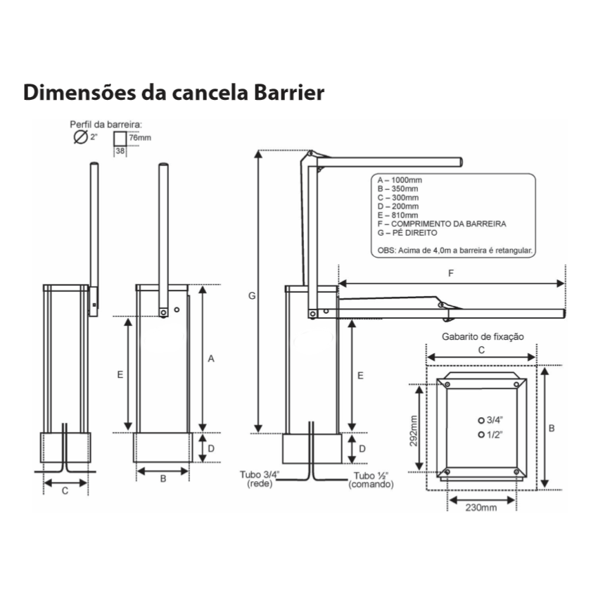 Dimensão Cancela Automática Barrier