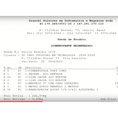 Comprovante de entrega por email - Sistema material para construção